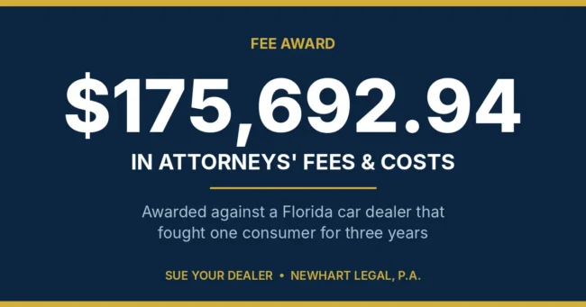 Graphic: $175,692.94 in attorneys' fees and costs awarded against a Florida car dealer